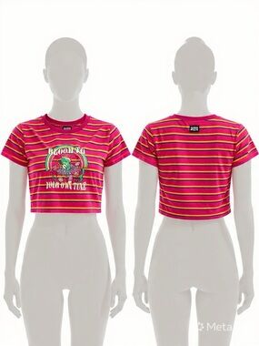 Alab  Pink Striped 'Bloom To Your Own Tune' Graphic Crop Top-A02
